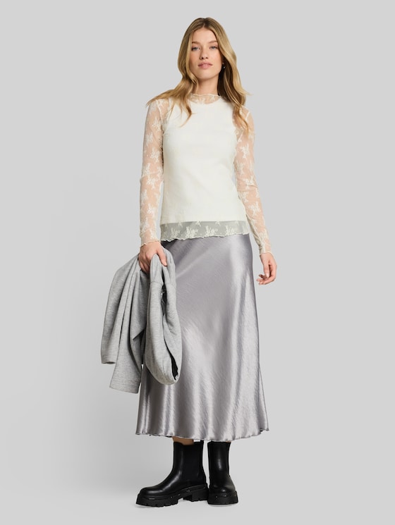 Slim-fit long-sleeved top in lace - off white