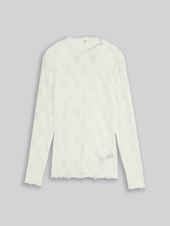 Slim-fit long-sleeved top in lace - off white
