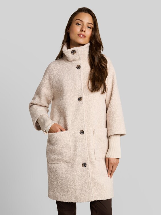 Bouclé coat with a 2-in-1 look - cold beige
