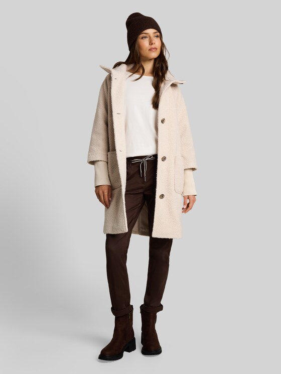 Bouclé coat with a 2-in-1 look - cold beige