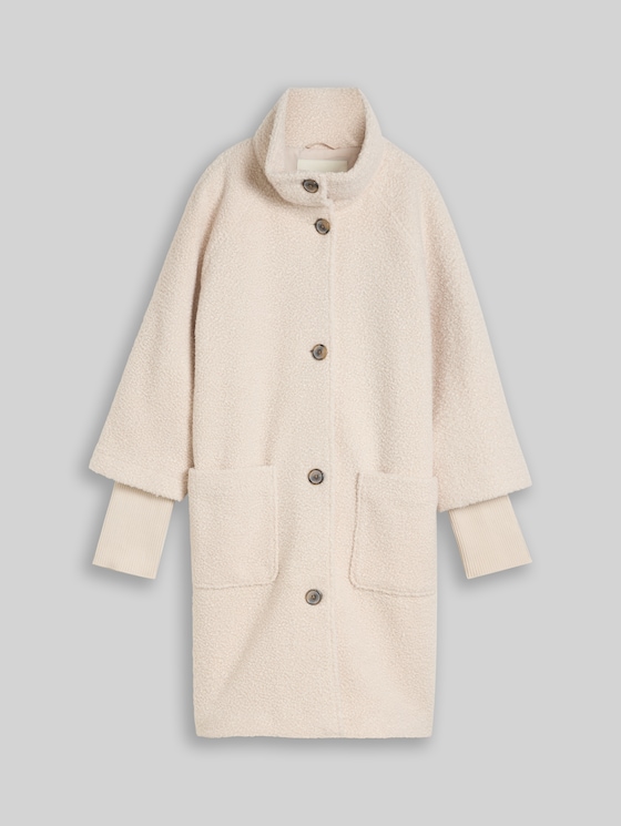 Bouclé coat with a 2-in-1 look - cold beige