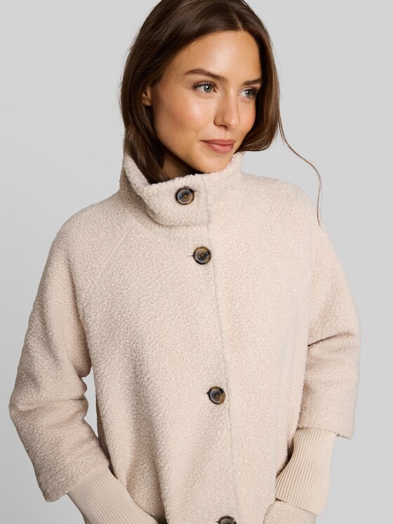 Bouclé coat with a 2-in-1 look - cold beige