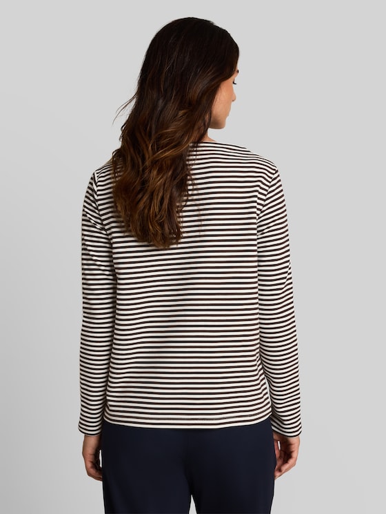 Loose-fit long-sleeved T-shirt with a striped pattern - brown white stripe