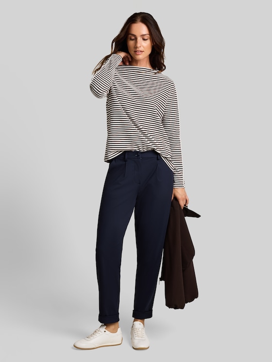 Loose-fit long-sleeved T-shirt with a striped pattern - brown white stripe