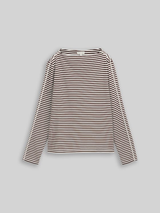 Loose-fit long-sleeved T-shirt with a striped pattern - brown white stripe