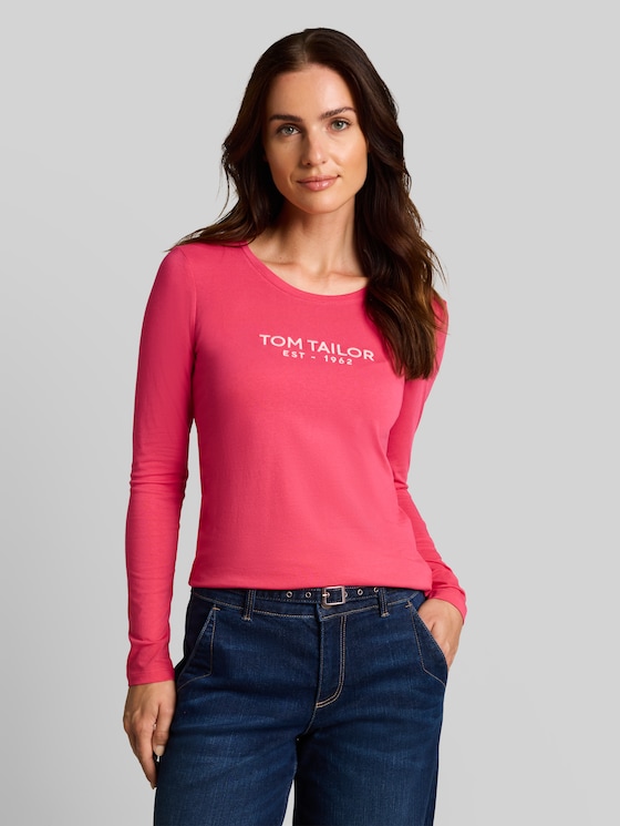 Long-sleeved top with logo print - rose pink