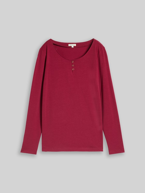 Slim-fit long-sleeved T-shirt with button placket - Rumba Red