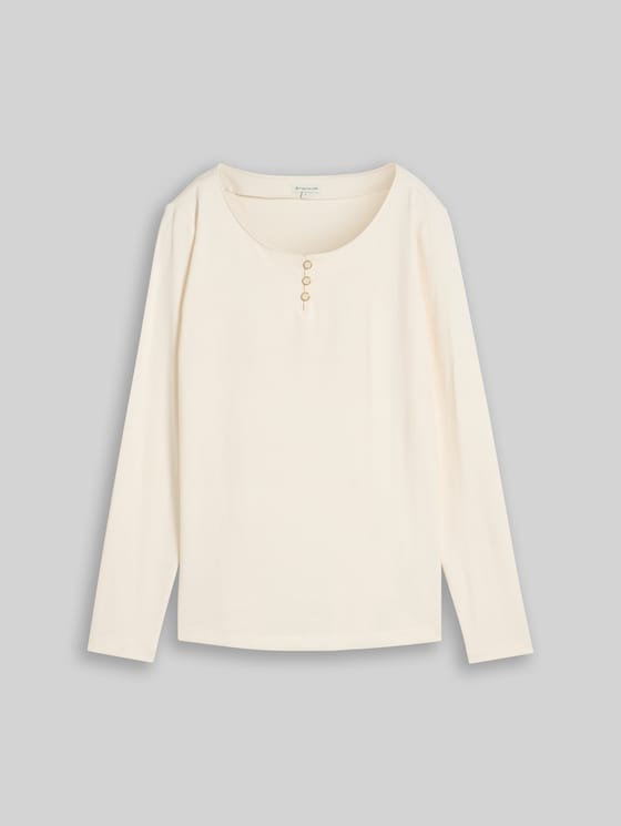 Slim-fit long-sleeved T-shirt with button placket - vintage beige