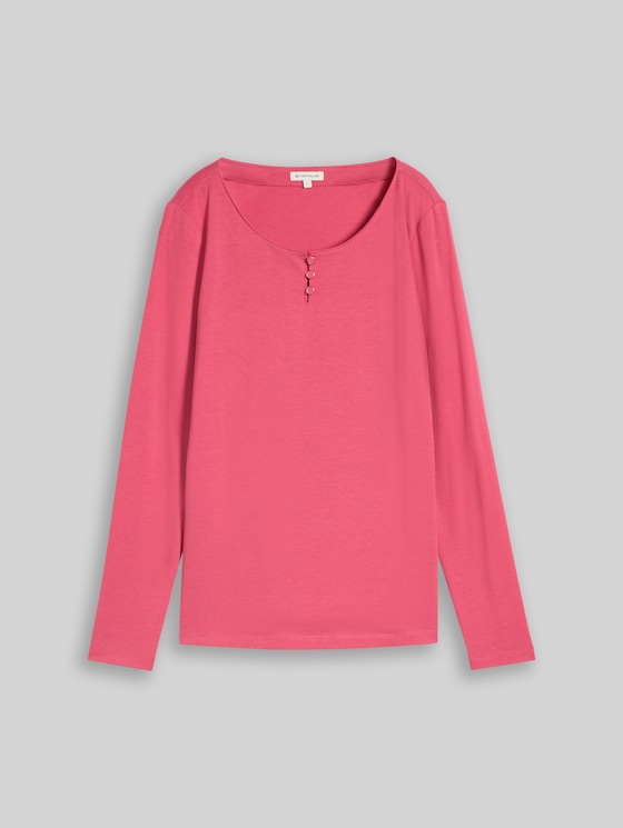 Slim-fit long-sleeved T-shirt with button placket - rose pink