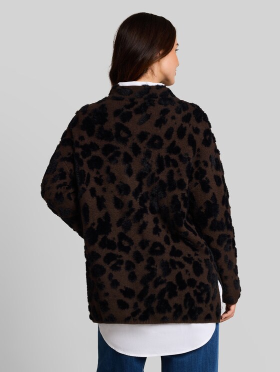Oversized knitted jumper with leopard print - java brown big leo design
