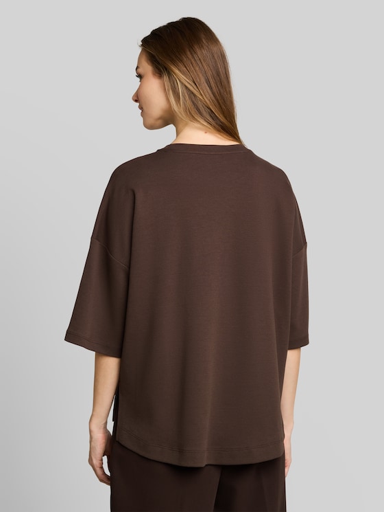 Boxy-fit T-shirt with print - cool dark brown