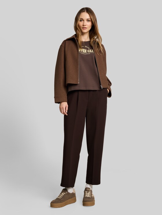 Boxy-fit T-shirt with print - cool dark brown
