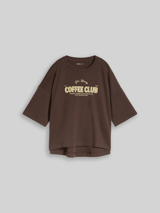 Boxy-fit T-shirt with print - cool dark brown