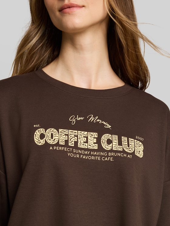 Boxy-fit T-shirt with print - cool dark brown