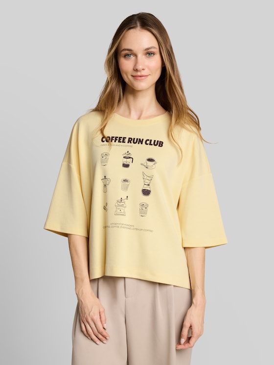 Boxy-fit T-shirt with print - soft vanilla yellow