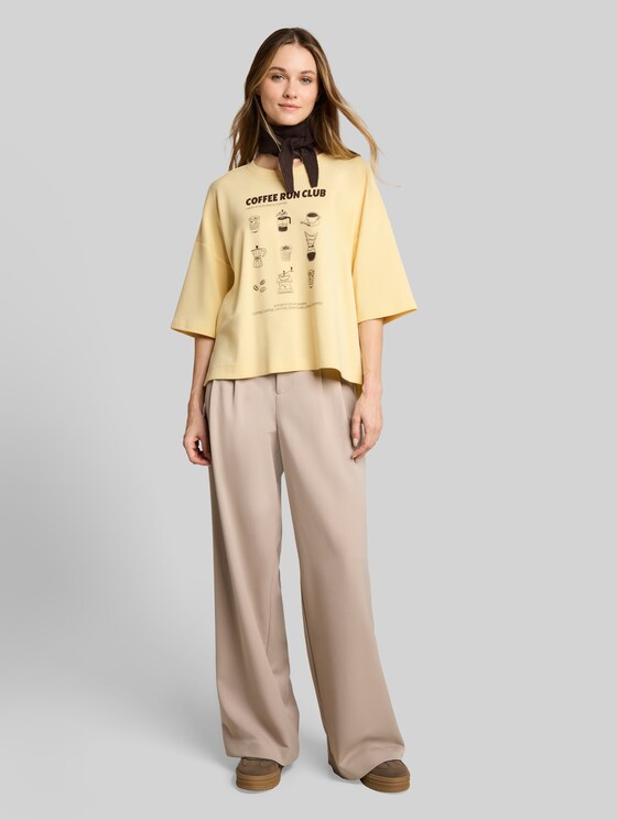 Boxy-fit T-shirt with print - soft vanilla yellow