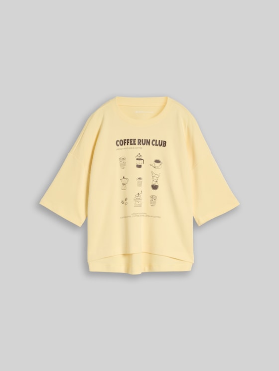Boxy-fit T-shirt with print - soft vanilla yellow