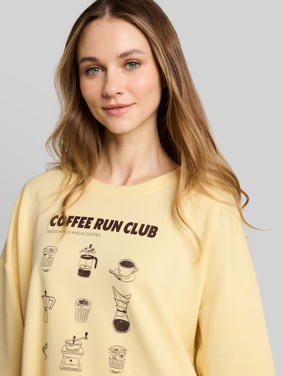 Boxy-fit T-shirt with print - soft vanilla yellow