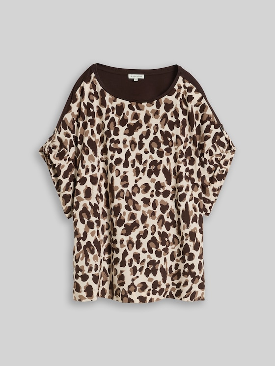 Plus Size - T-shirt with leopard print - brown beige leo print