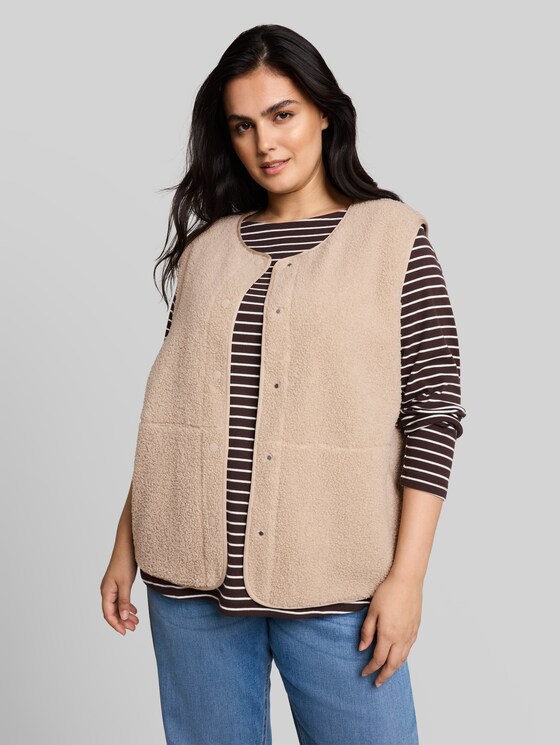 Plus Size – Boxy-fit teddy vest - Gravel Beige