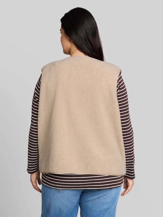 Plus Size – Boxy-fit teddy vest - Gravel Beige