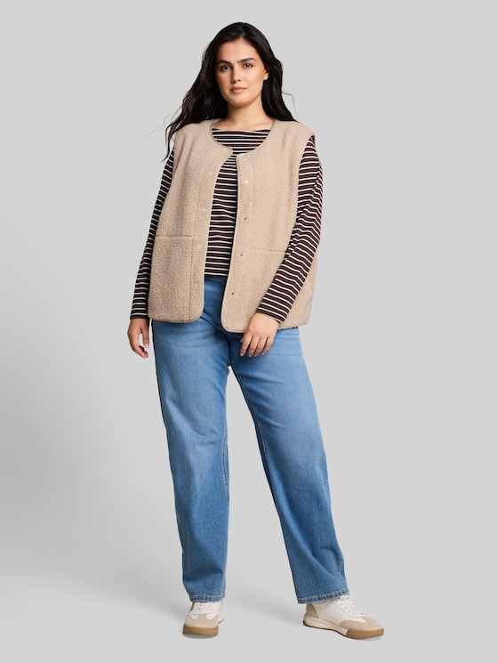 Plus Size – Boxy-fit teddy vest - Gravel Beige