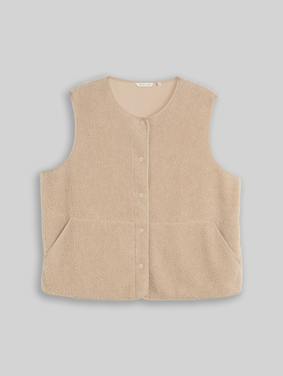 Plus Size – Boxy-fit teddy vest - Gravel Beige