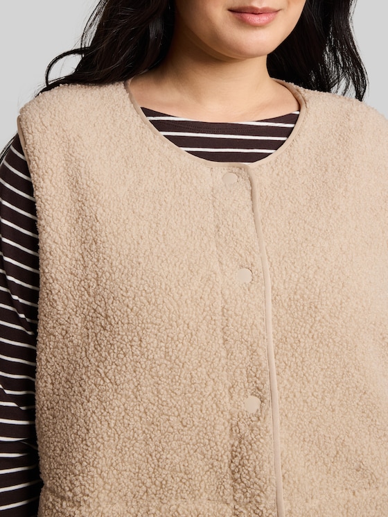 Plus Size – Boxy-fit teddy vest - Gravel Beige