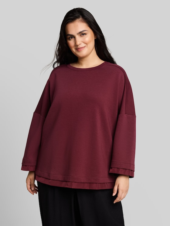 Plus Size - Loose-fit sweatshirt with 7/8 sleeves - Preppy Plum
