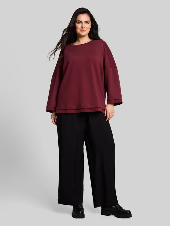 Plus Size - Loose-fit sweatshirt with 7/8 sleeves - Preppy Plum