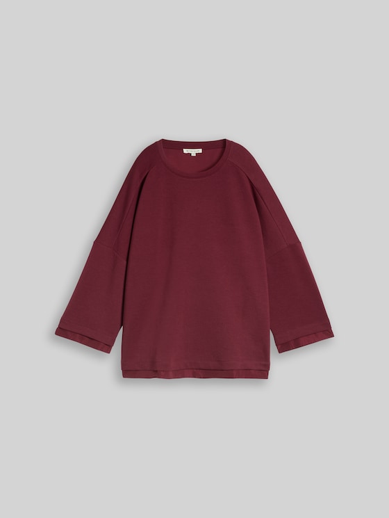 Plus Size - Loose-fit sweatshirt with 7/8 sleeves - Preppy Plum