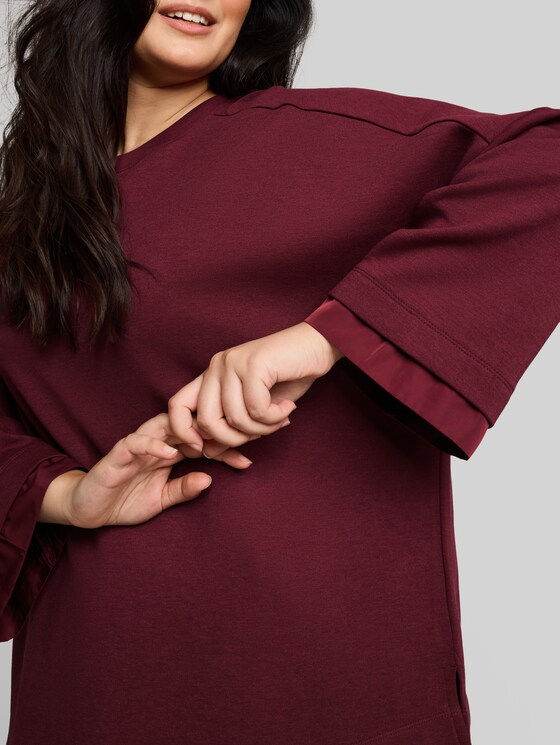 Plus Size - Loose-fit sweatshirt with 7/8 sleeves - Preppy Plum