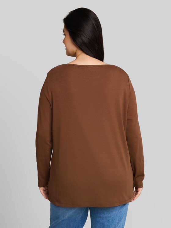 Plus Size – Slim-fit long-sleeved top with boat neck - camel