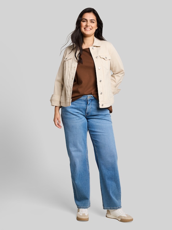 Plus Size – Slim-fit long-sleeved top with boat neck - camel