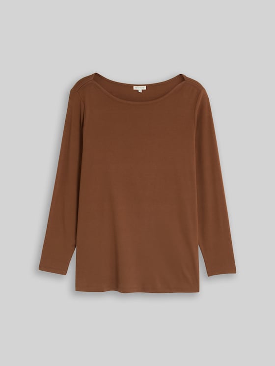 Plus Size – Slim-fit long-sleeved top with boat neck - camel
