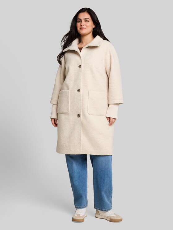 Plus Size - Bouclé coat with a 2-in-1 look - cold beige