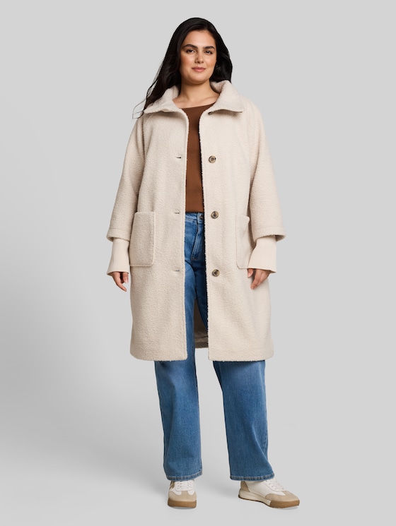 Plus Size - Bouclé coat with a 2-in-1 look - cold beige