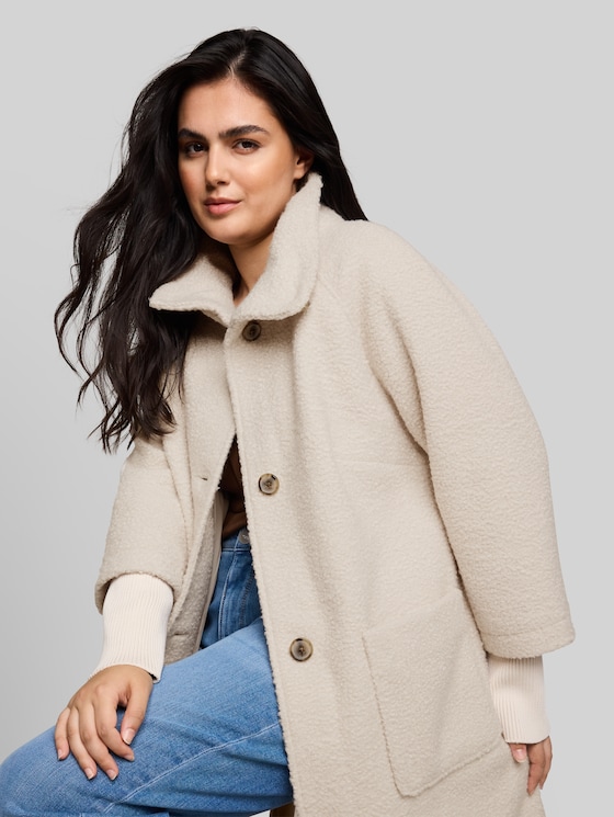 Plus Size - Bouclé coat with a 2-in-1 look - cold beige