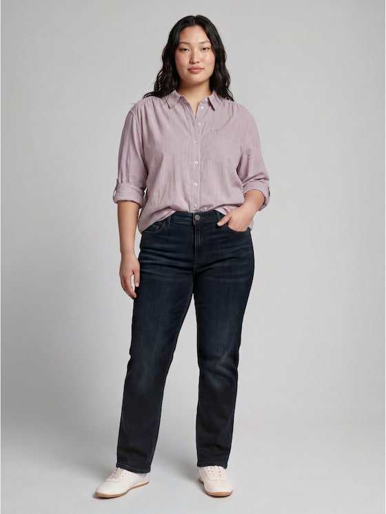 Plus Size - TTPLUS STRAIGHT Stretch Jeans - Black Blue Denim