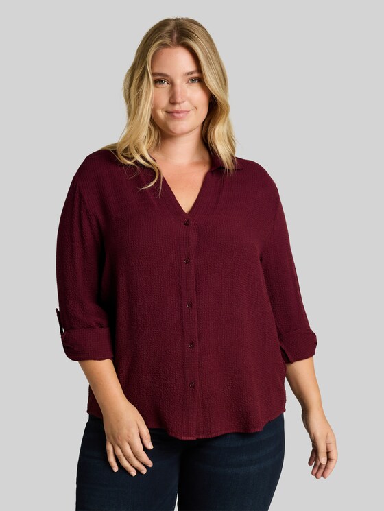 Plus Size – Loose-fit seersucker blouse - Preppy Plum