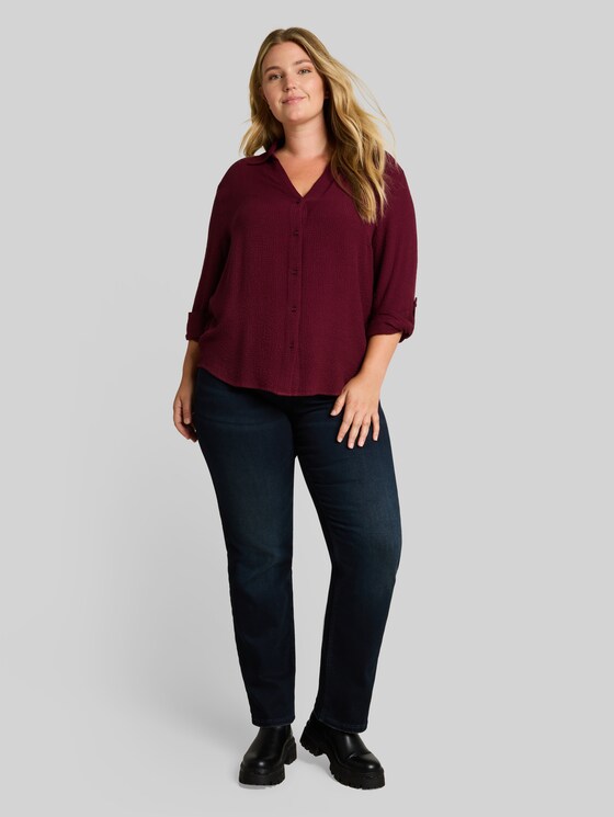 Plus Size – Loose-fit seersucker blouse - Preppy Plum