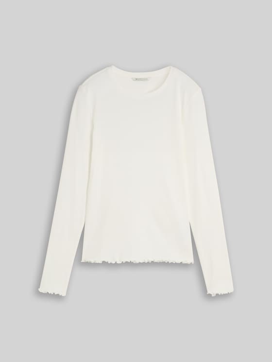 Slim-fit long-sleeved top with wavy hem - off white