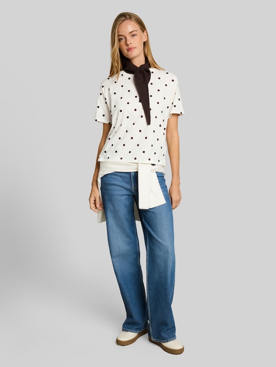 Boxy-fit T-shirt with dots - off white dark brown dot
