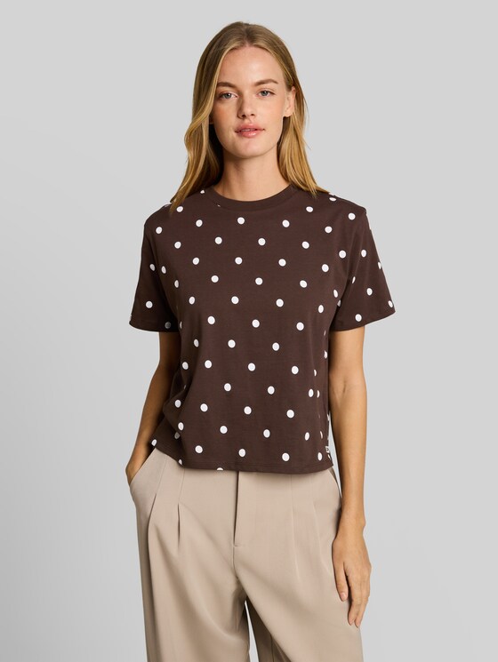 Boxy-fit T-shirt with dots - dark brown white dot