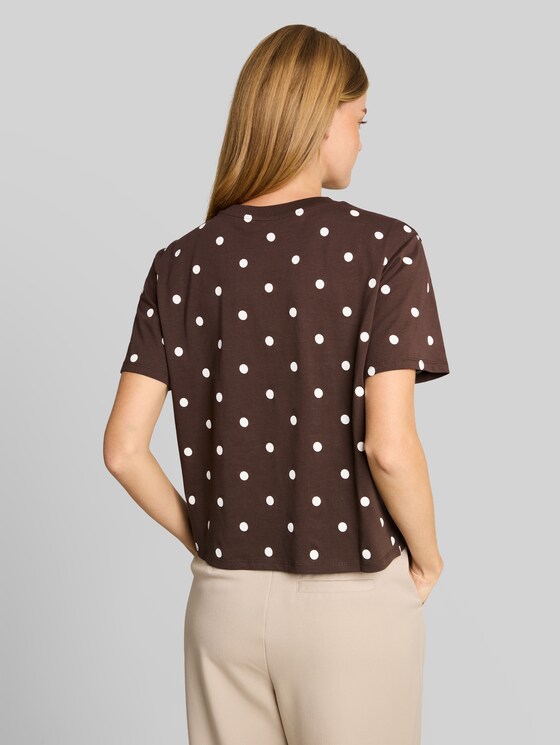 Boxy-fit T-shirt with dots - dark brown white dot