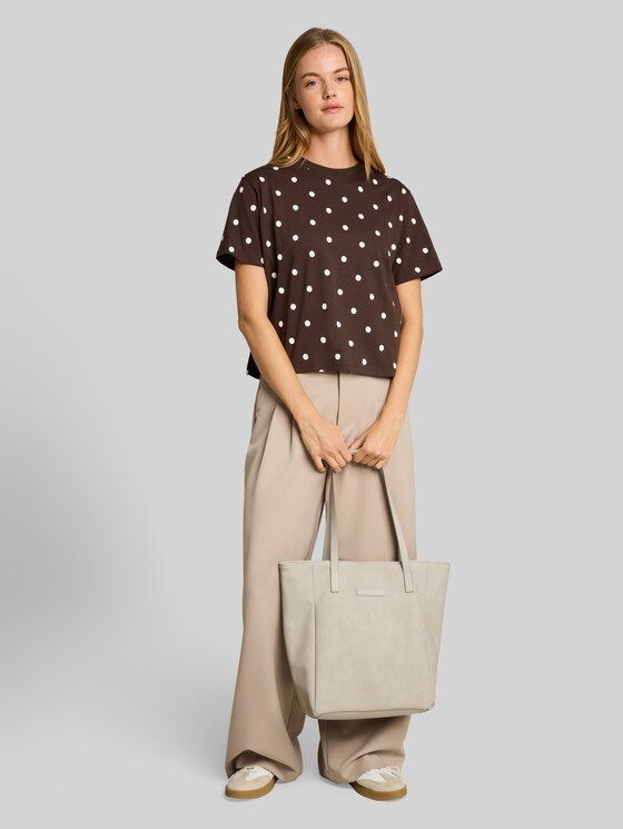 Boxy-fit T-shirt with dots - dark brown white dot