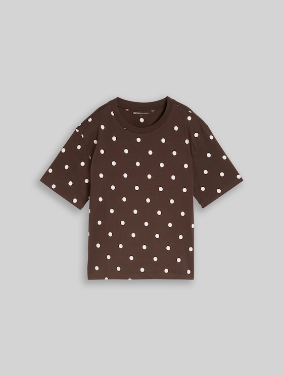 Boxy-fit T-shirt with dots - dark brown white dot