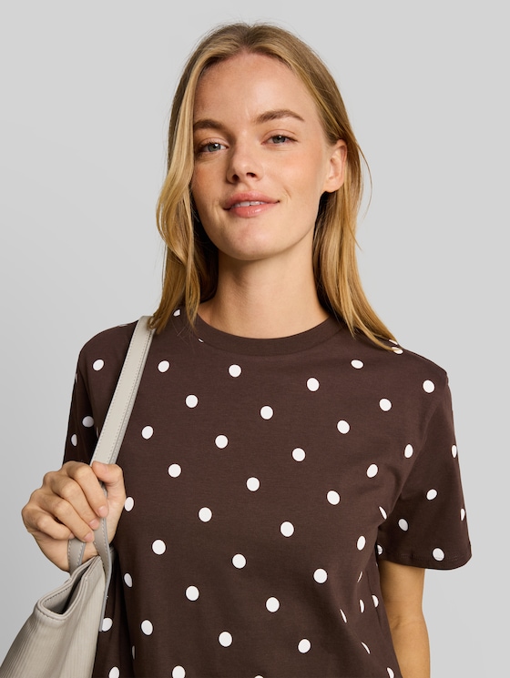 Boxy-fit T-shirt with dots - dark brown white dot
