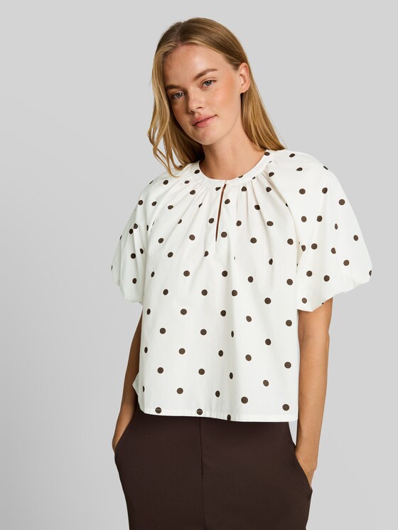 Polka-dot poplin blouse - off white dark brown dot