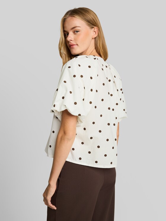 Polka-dot poplin blouse - off white dark brown dot